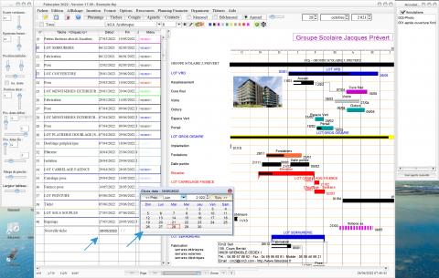 calendrier de saisie des dates dans le logiciel de planning pro de chantier mac os x et pc windows 1709