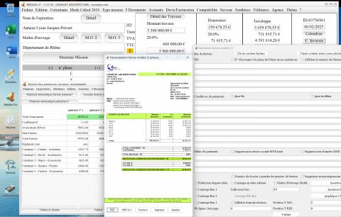 gestion Siret client facturation sur le modèle 22 de facture d'honoraires Architecte Médicis Mac et PC v27.02
