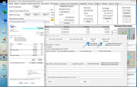 nouvelle gestion des entêtes et pieds de page sur le modèle 1 devis de propositions d'honoraires Architecte Médicis Mac et PC v26.32