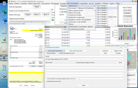Capture du logiciel Médicis Mac et PC version 27.12 montrant la nouvelle gestion de la multi-TVA dans le modèle 2 des devis pour la maîtrise d’œuvre