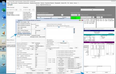 nouvelle insertion de pied de page sur le modèle 3 de certificat de paiement du logiciel de suivi de chantier Gescant Mac et PC v20.26