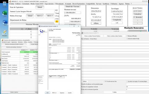 Capture du logiciel Médicis Mac et PC version 27.12 montrant la nouvelle numérotation des PDF dans le modèle 15 des factures pour la maîtrise d’œuvre